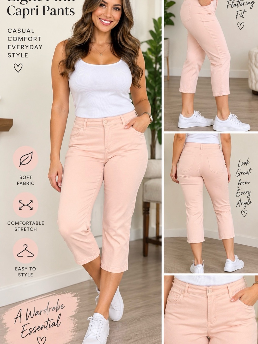 Faded Glory Light Pink Capri Pants - Women's Casual Cropped
